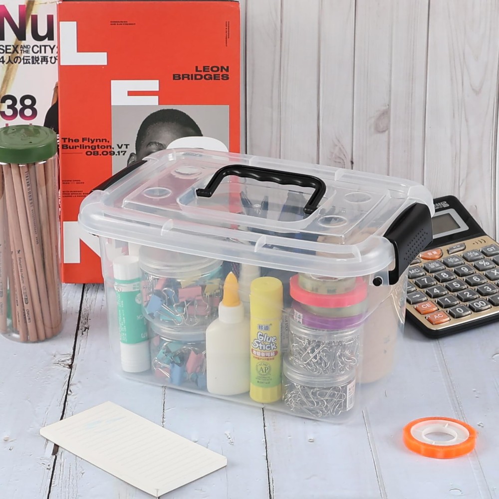 5.5 Quart Clear Small Plastic Storage Box, Latch Storage Bin, 6 Packs
