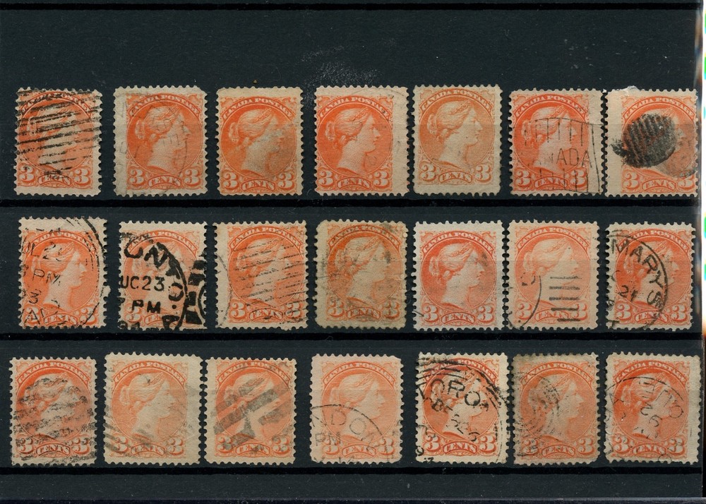 21 x copies 3 cent Small Queen lot Canada used