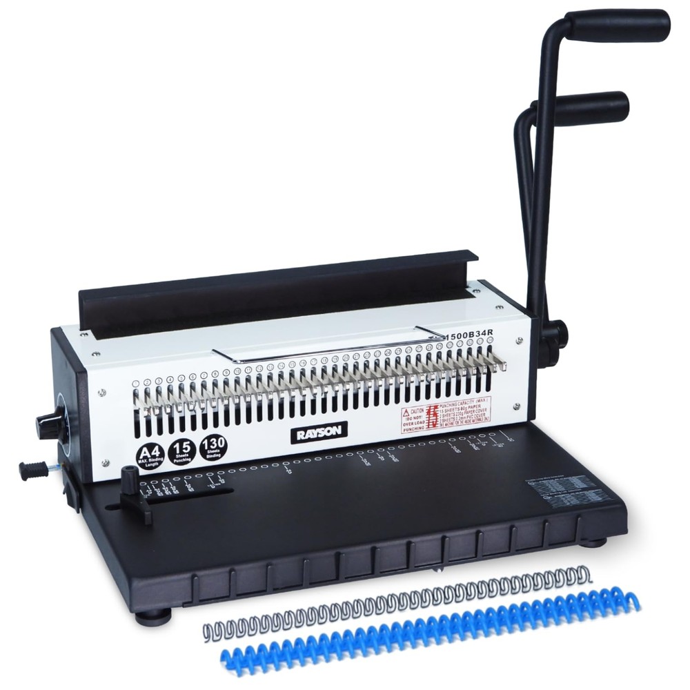 Binding Machine with Round Holes, 3:1 Pitch, Binds 15 Sheets, 130 Capacity