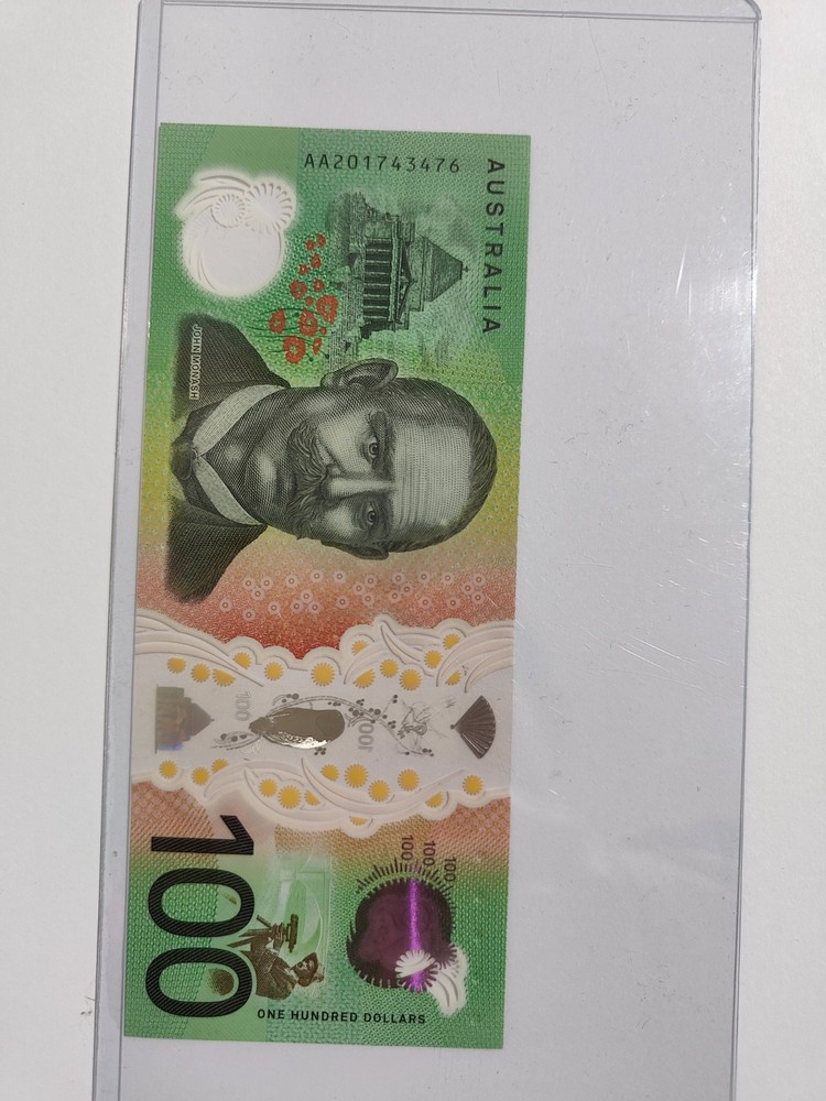 Australian $100 Dollar banknote First Prefix  AA201743476  UNC