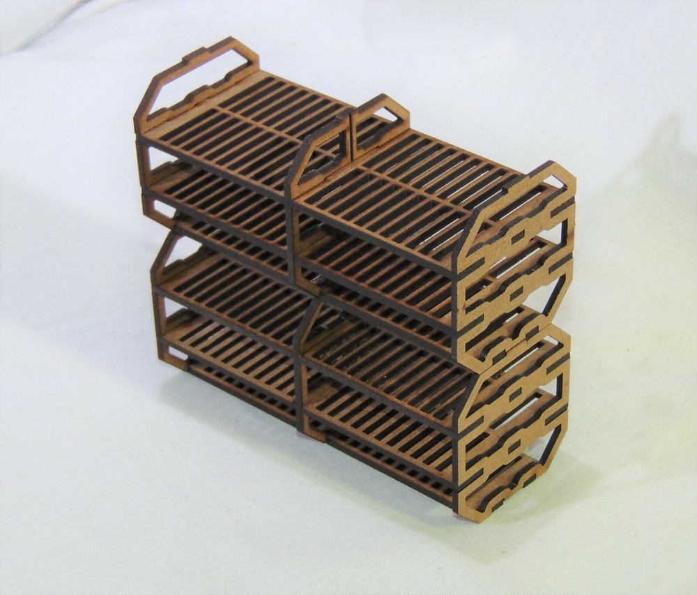 Cargo container racking x2, 28mm scale wargames scenery laser cut MDF