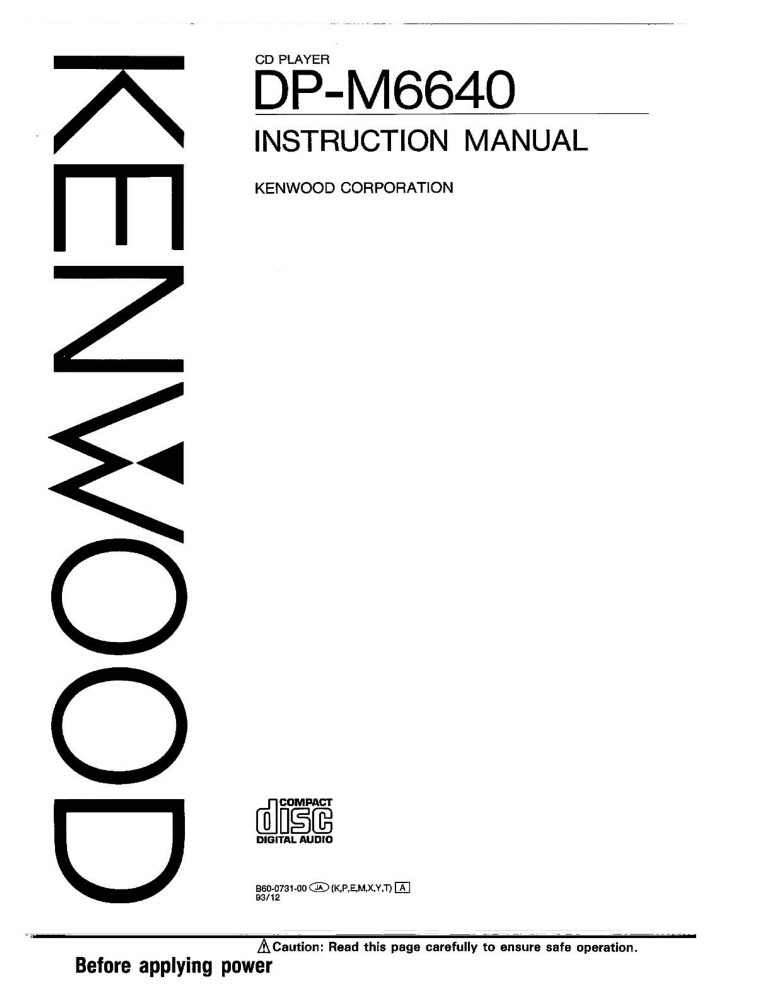 Kenwood DPM-6640 CD Player Owners Instruction Manual