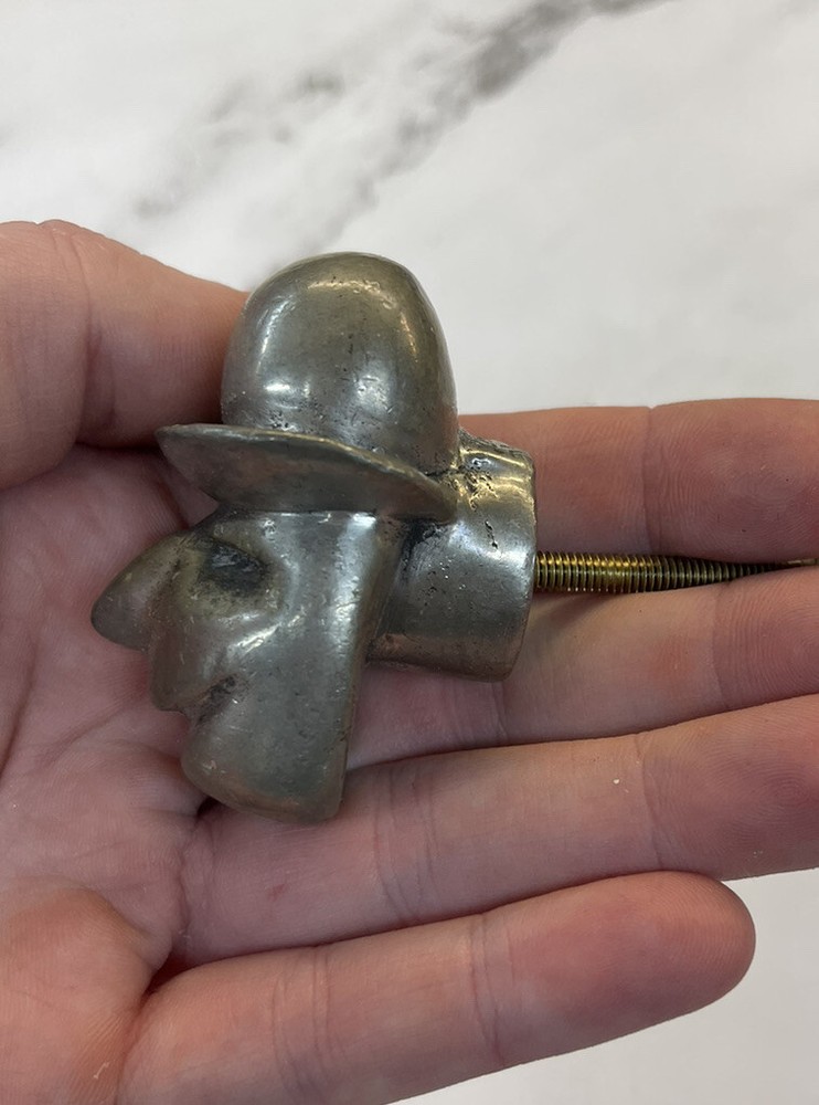 Original Pewter Roux Roux DOOR DRAWER PULL Hat Wearing Man Head