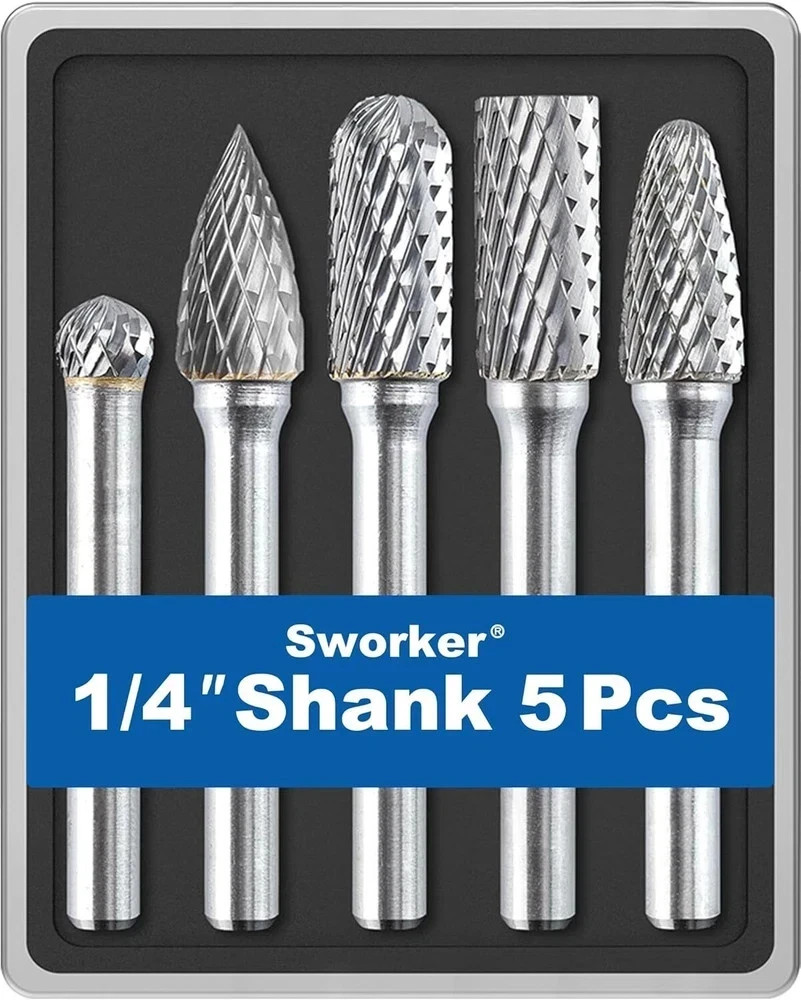 5 Pcs 1/4 Carbide Burr Set 1/4 Shank Die Grinder Bits Drill Bits Grinding Bits