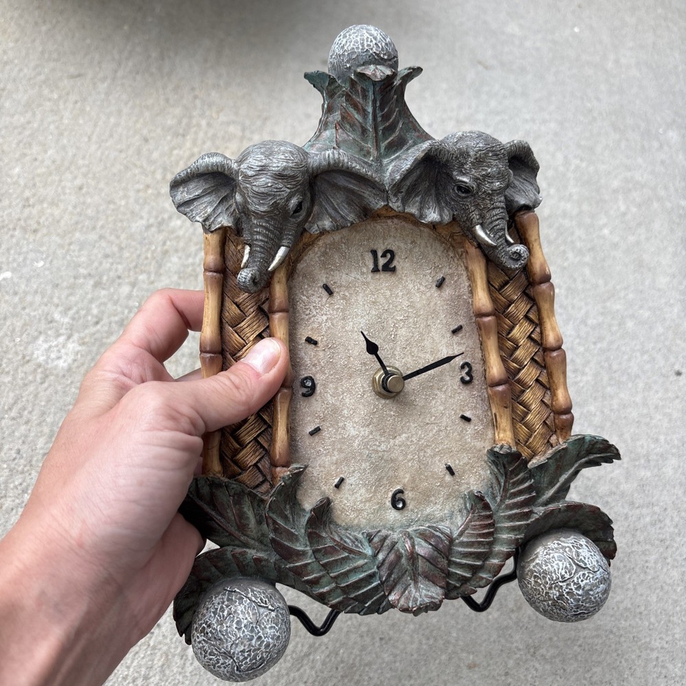 Elephant Safari Frame Bamboo Rustic Jungle Ceramic Clock Decor Boho Stone Decor