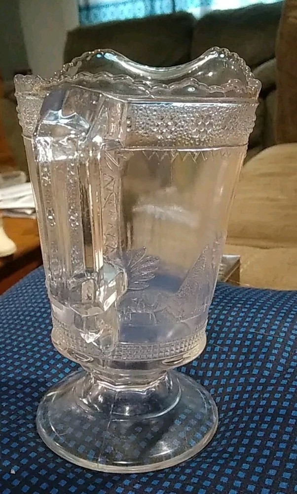 Embossed Footed Glass Pitcher with Pyramid & Sphinx