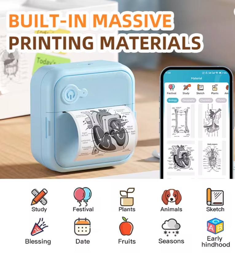 Smart Mini Bluetooth Printer Inkless Label Sticker Maker Portable