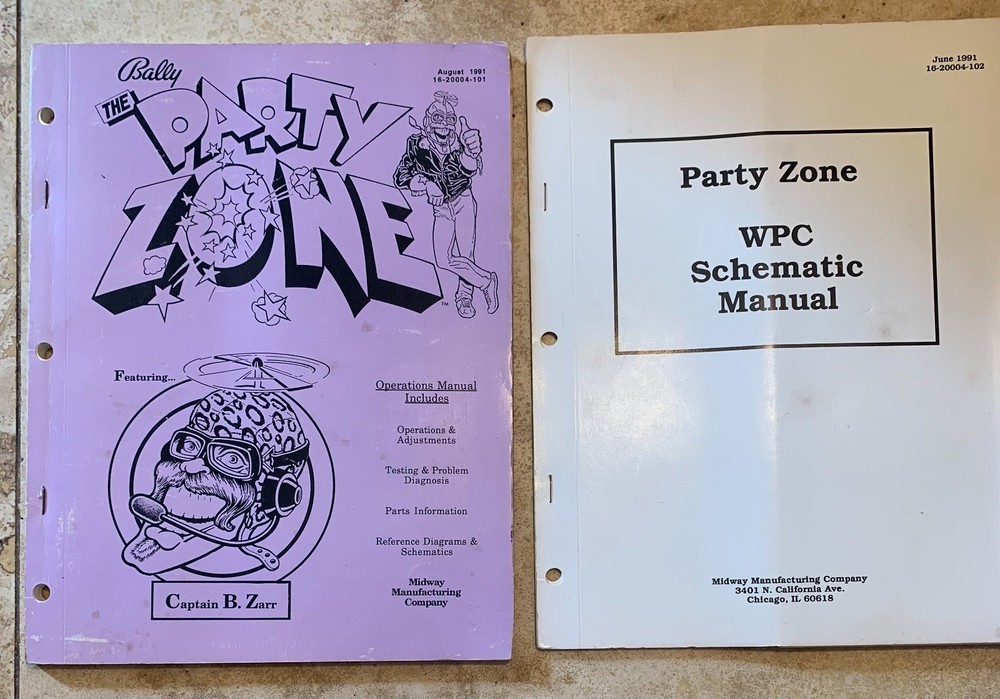ORIGINAL Bally Party Zone Pinball Manual & WPC Schematic Manual COMBO