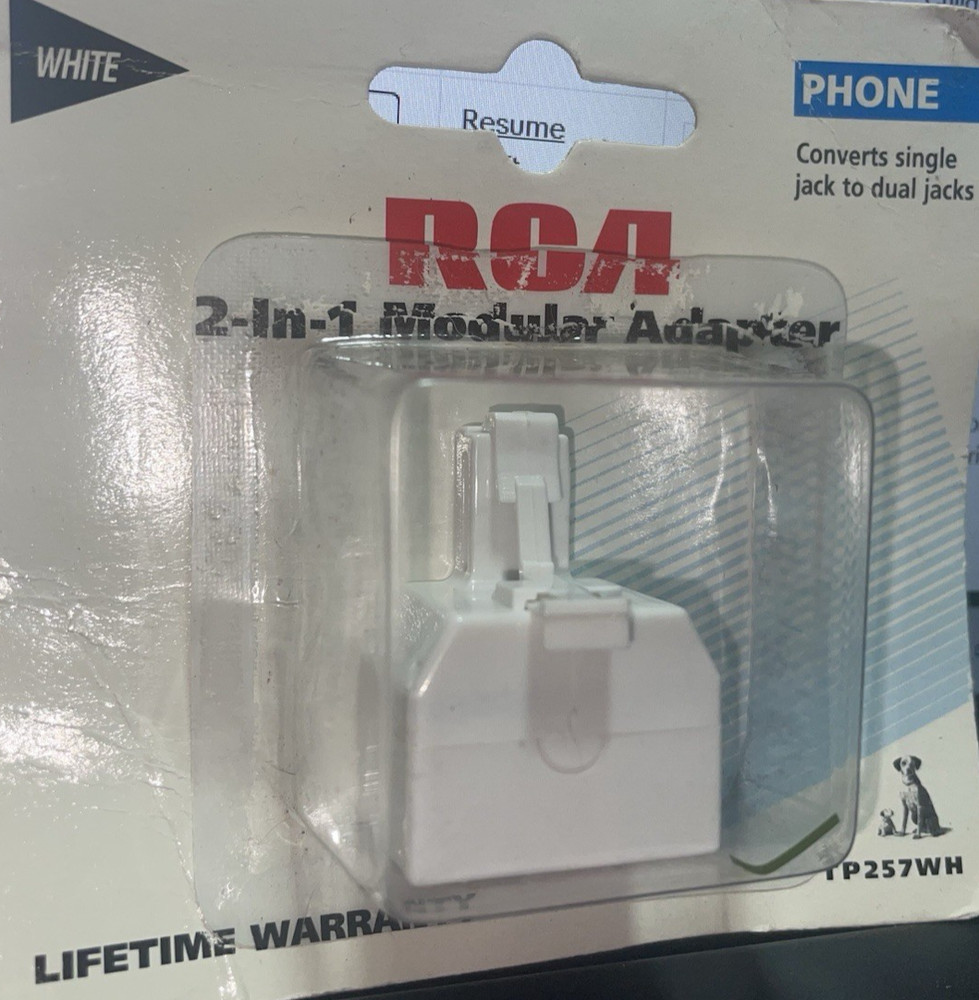 NEW RCA Duplex Modular Jack to Dual Jacks White Adapter TP257WH