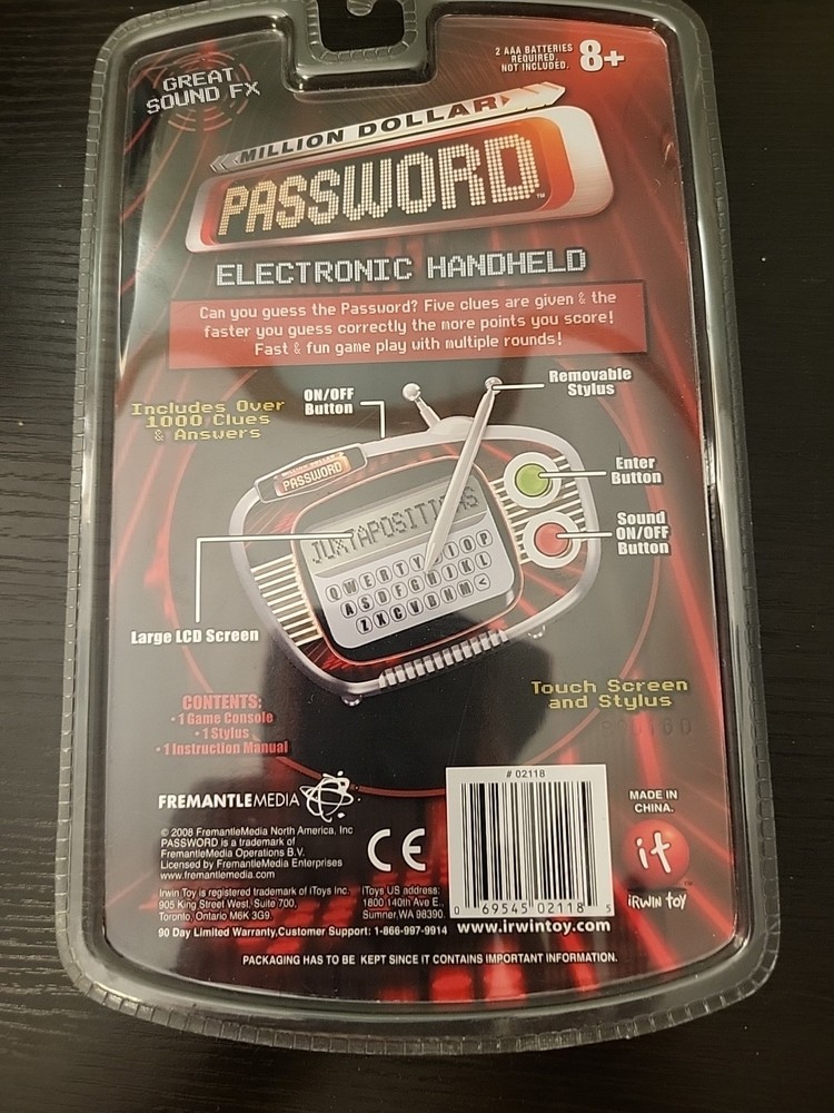 Electronic Million Dollar Password Handheld Game iRwin toy 2008 Read