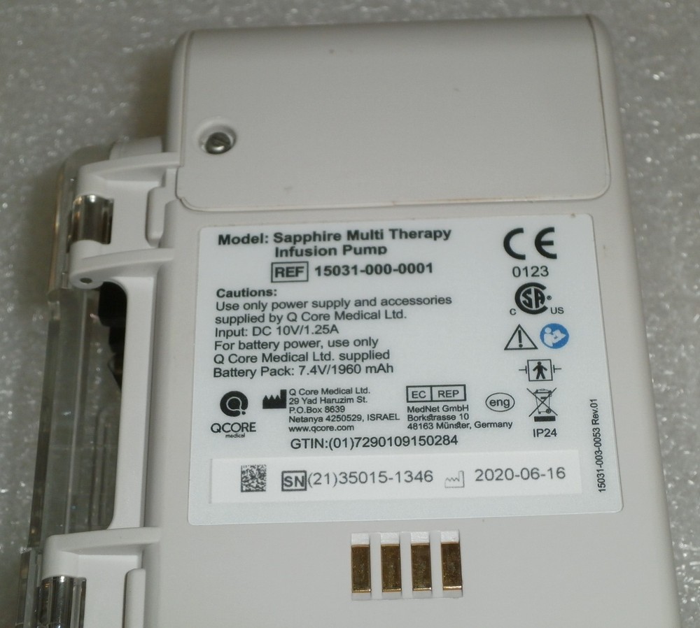 Eitan QCore Sapphire Infusion Pump - Internal Error, Yellow Marking