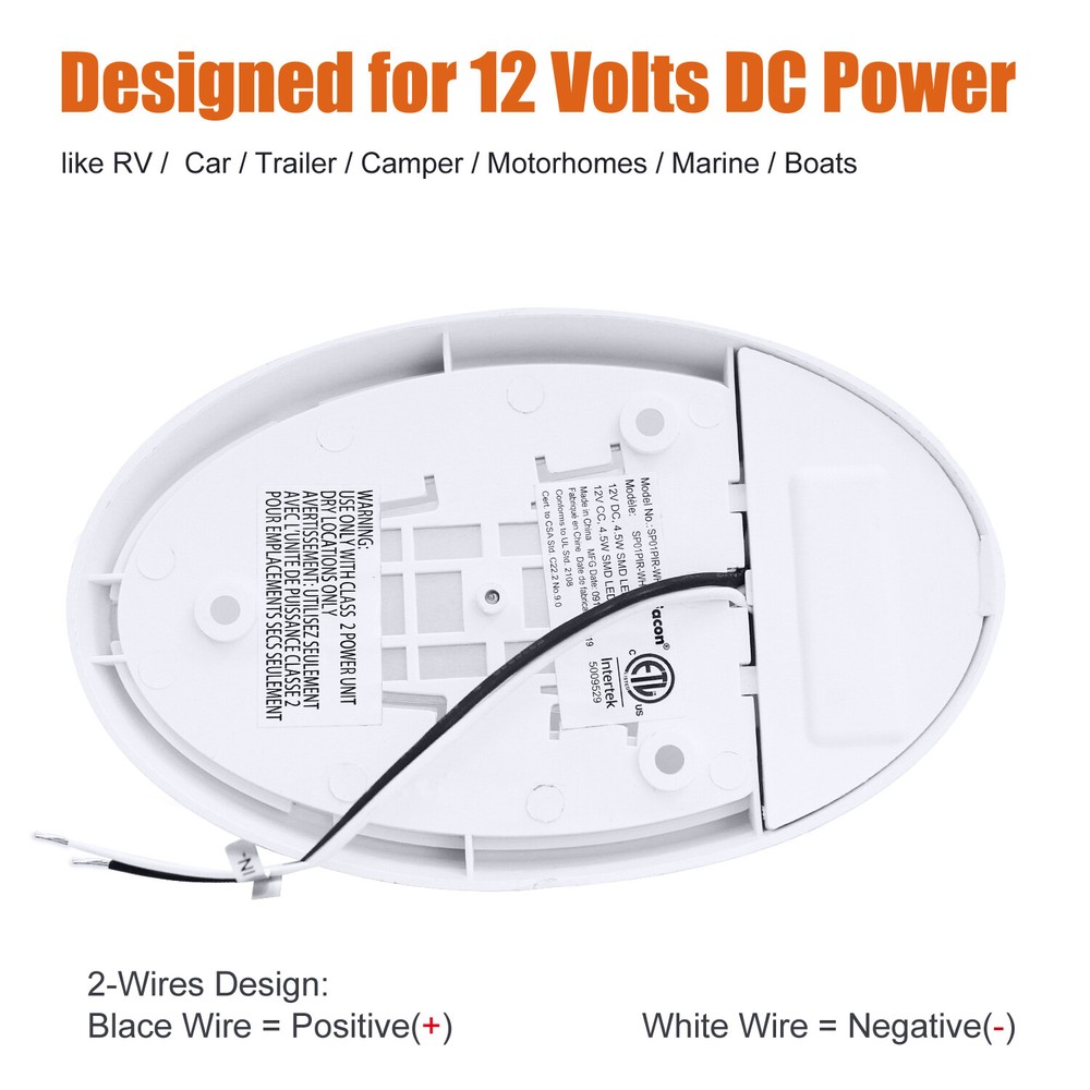 Facon RV 12V LED Dome Light w/Switch & Motion Sensor for Camper Trailer Boat RV