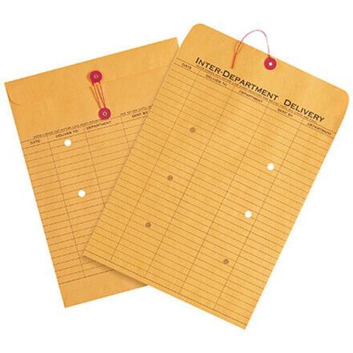 100 Kraft Inter-Department Envelopes 10x13 String Button Reusable 28lb Mailers