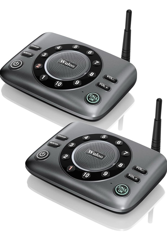 Wuloo S600-P2 Black Gray Wireless Full Duplex Intercom System 2 Pack
