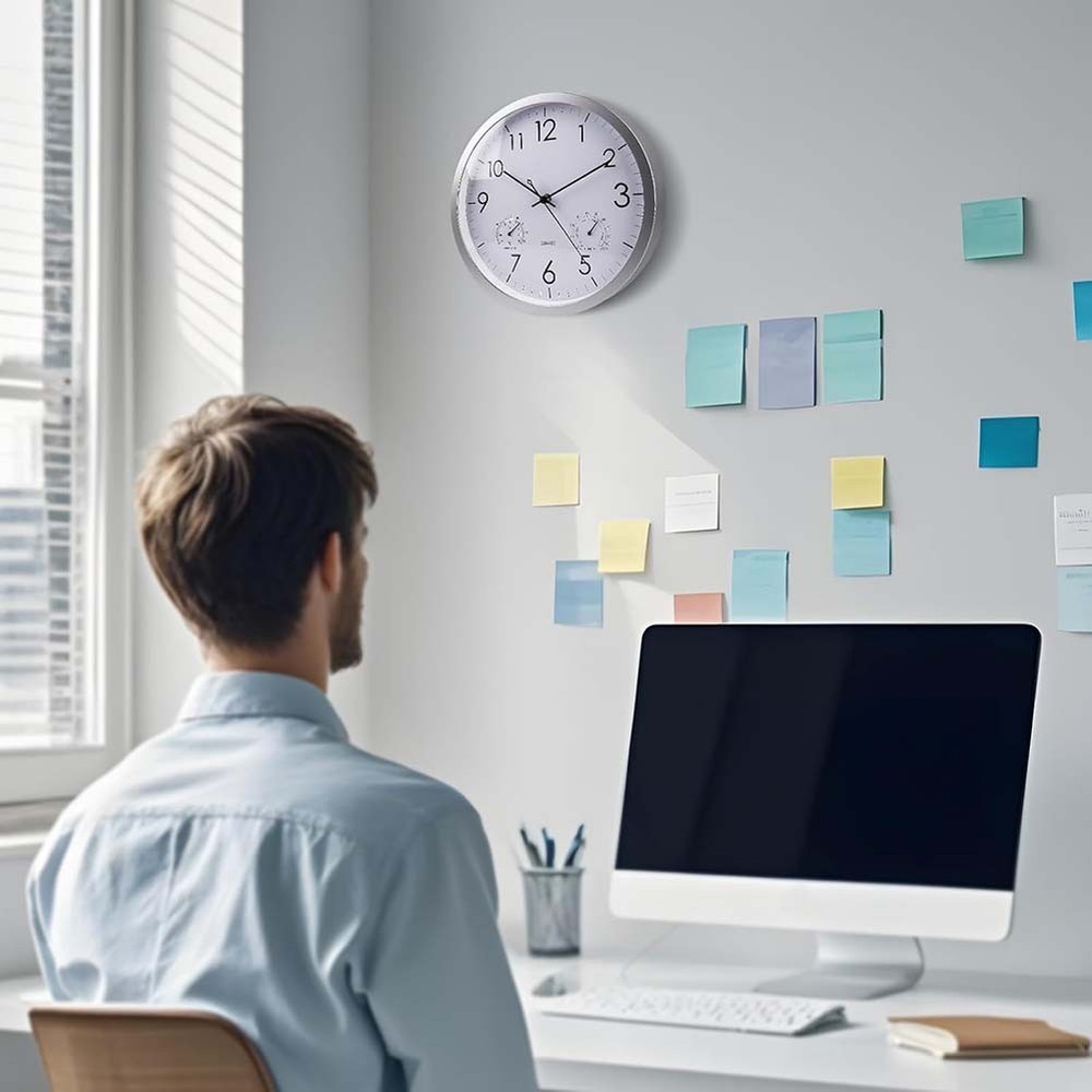 Modern 30cm Silent Wall Clock with Temperature and Humidity Measurement