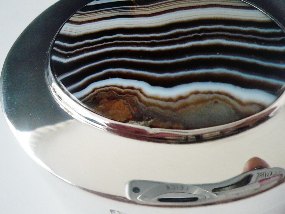 Sterling Silver Box , Large Agate Set Lid, Thomas Ducrow, Birmingham 1903
