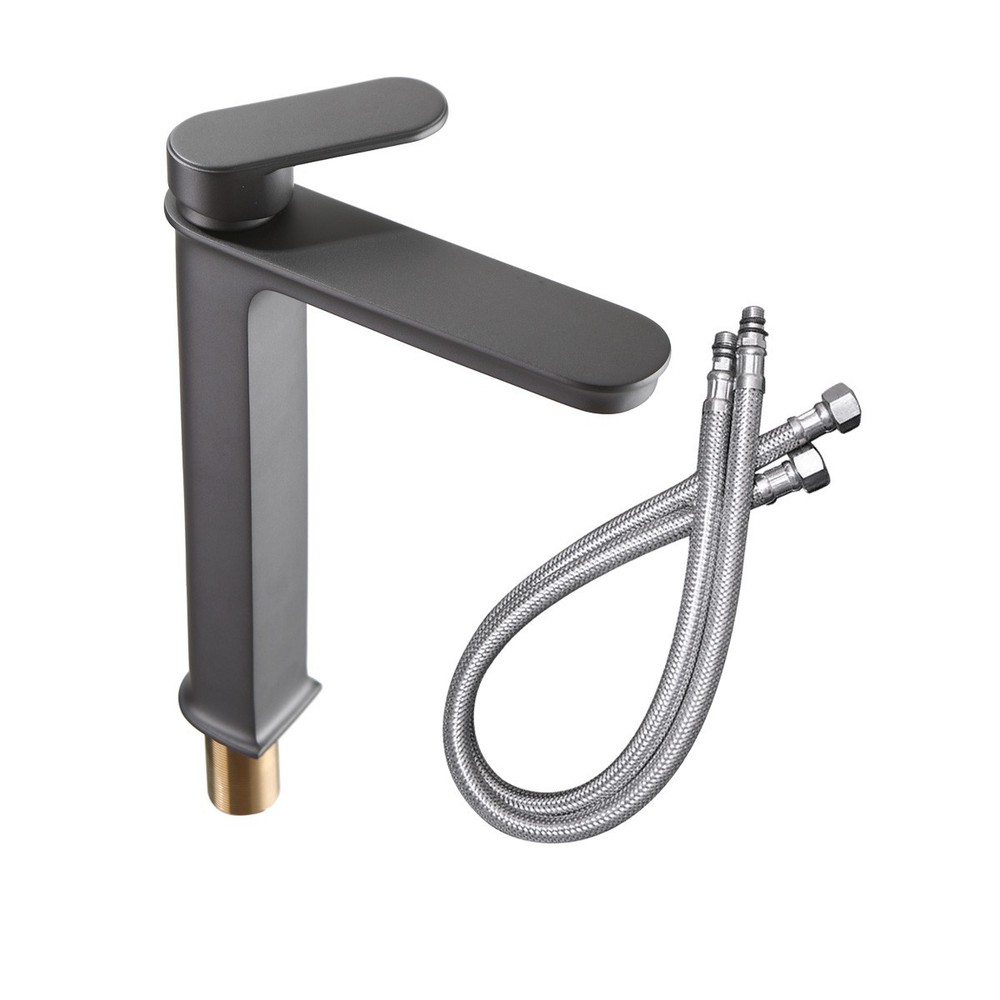 Gray Bathroom Sink Faucet Solid Brass