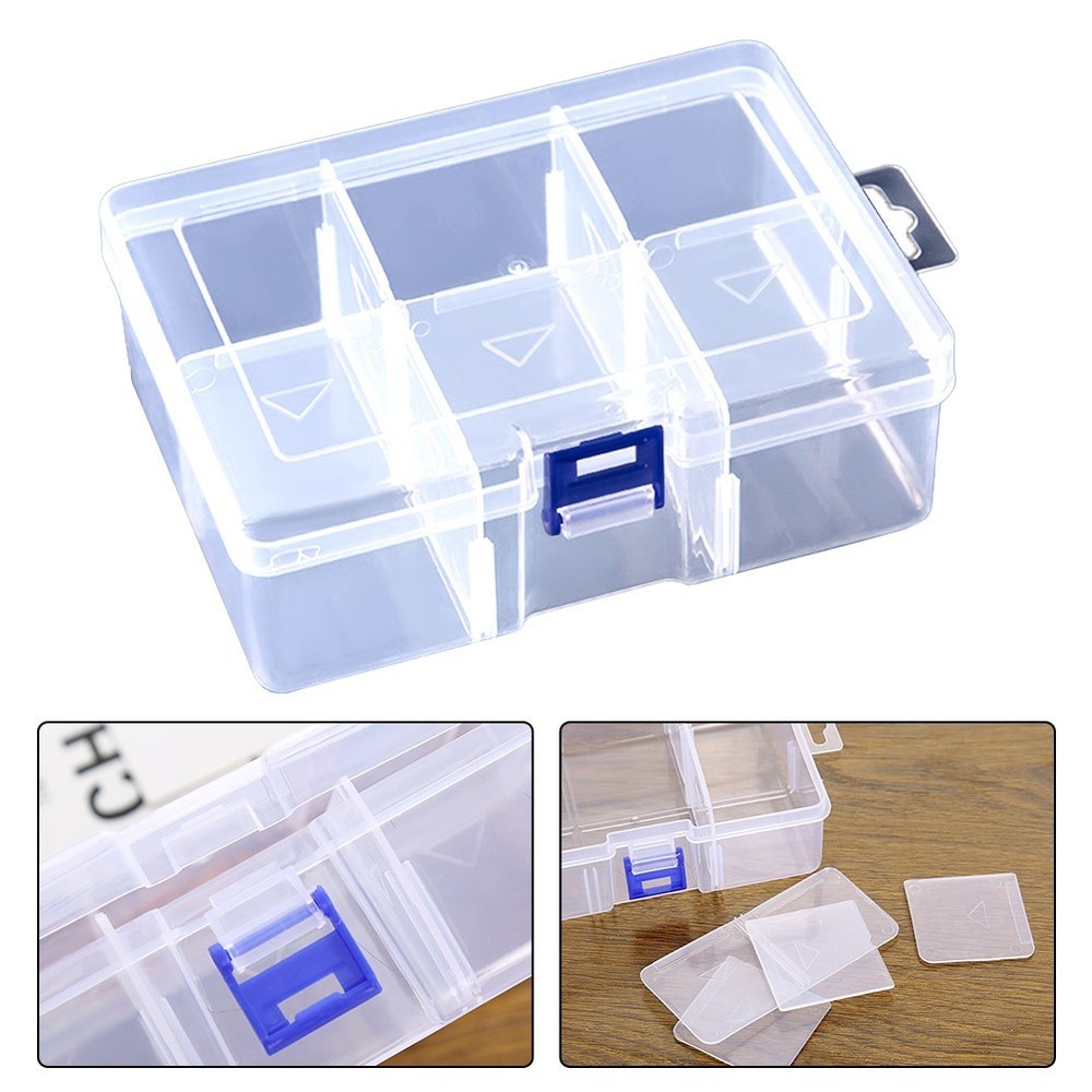 Secure Lockable Plastic Organizer Case with 6 Grids for Small Accessories