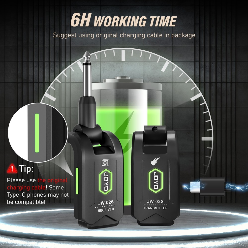 JOYO 5.8GHz Wireless Guitar System Transmitter Receiver 4 Channels Rechargeable