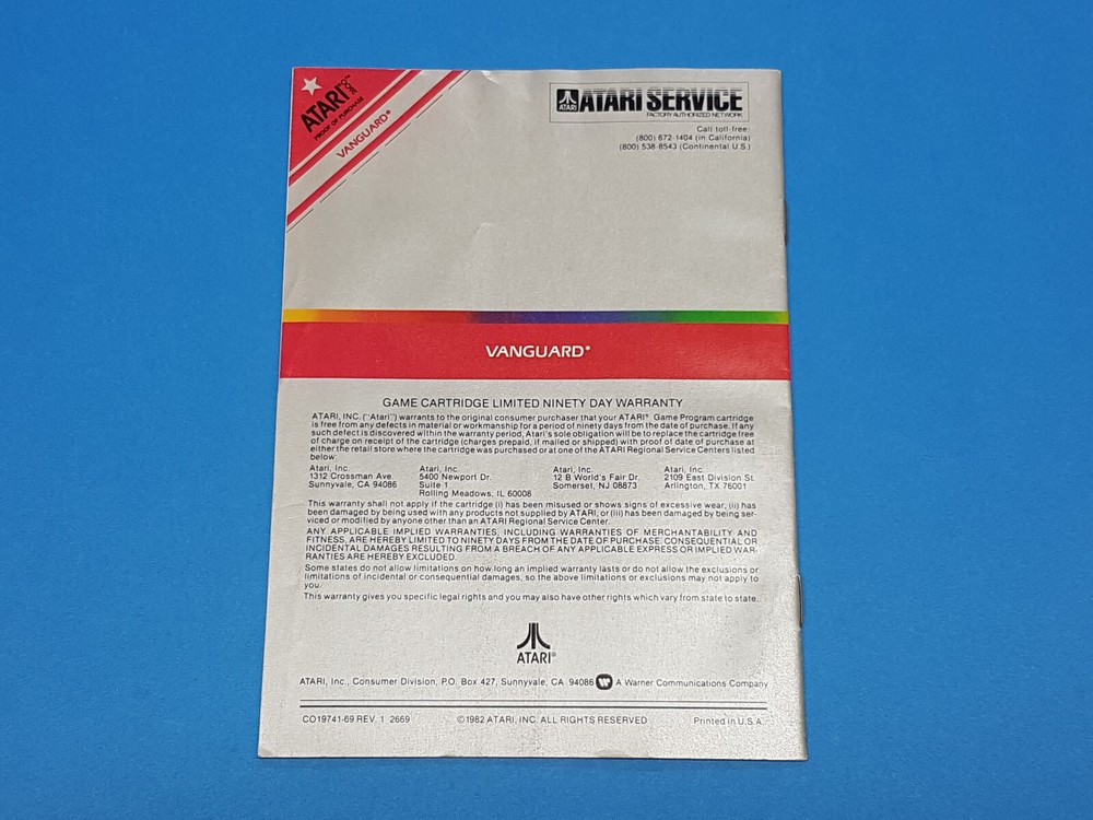 Vanguard Atari 2600 Authentic Manual Only *Water damage