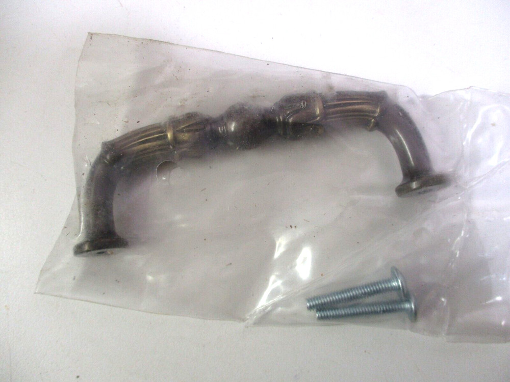 Solid Dark Brass Heavy Quality Traditional Drawer Pull Handle 3" Centers '70 Vtg