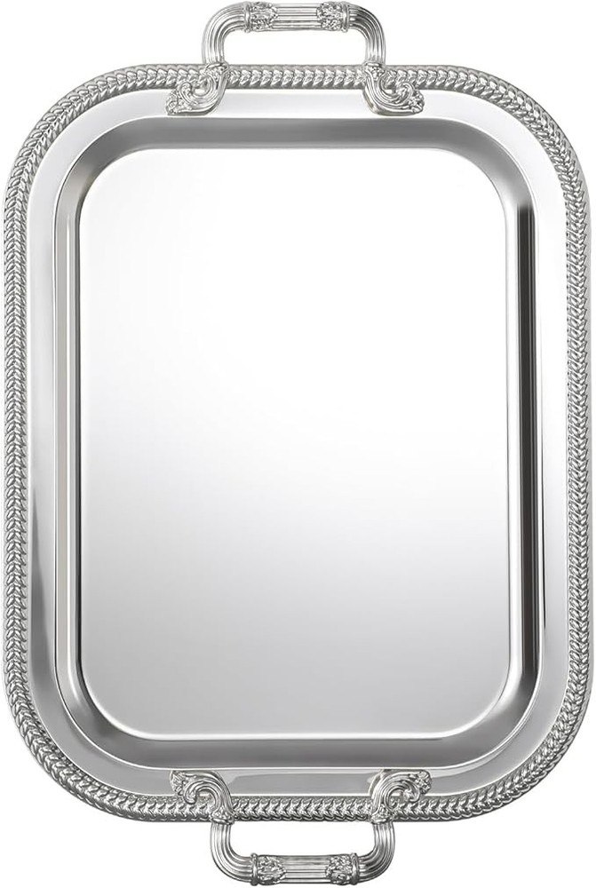 Rectangular Silver Serving Tray with Handles, Beautiful Mirror Polis 18.5”x14.5”