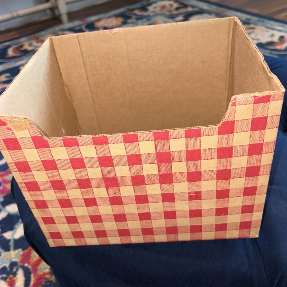Vintage Cardboard Sewing Patterns Storage Box Red Gingham Excellent Condition