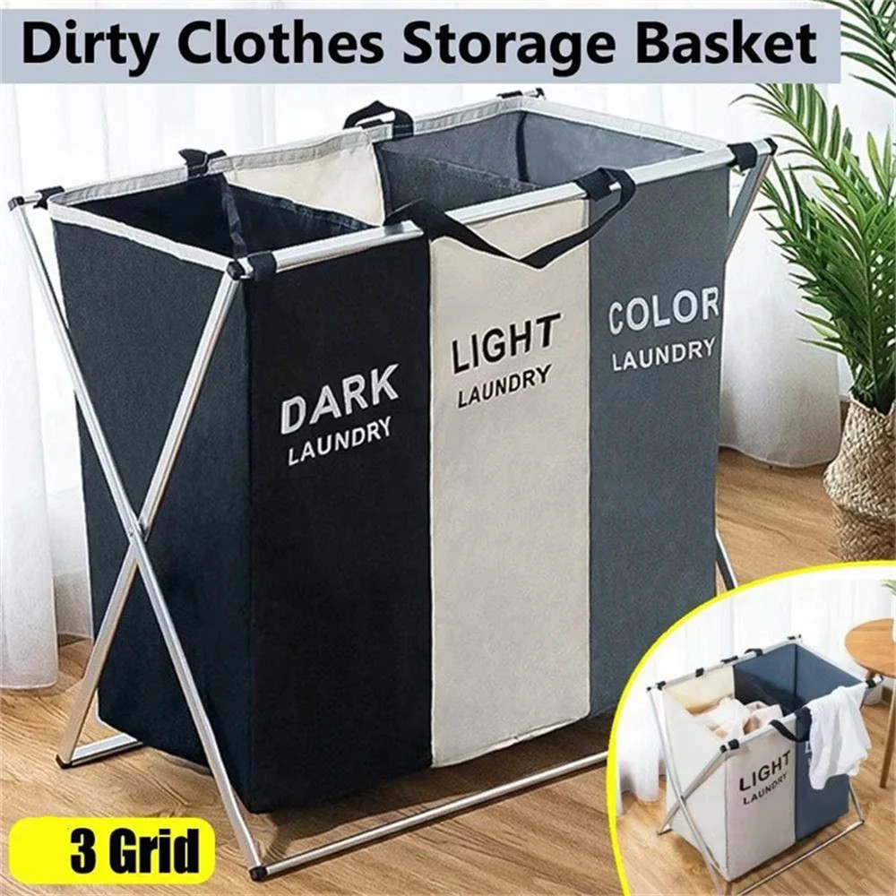 Large Foldable Laundry Basket 1-3 Grid Clothes Hamper Organizer Bathroom