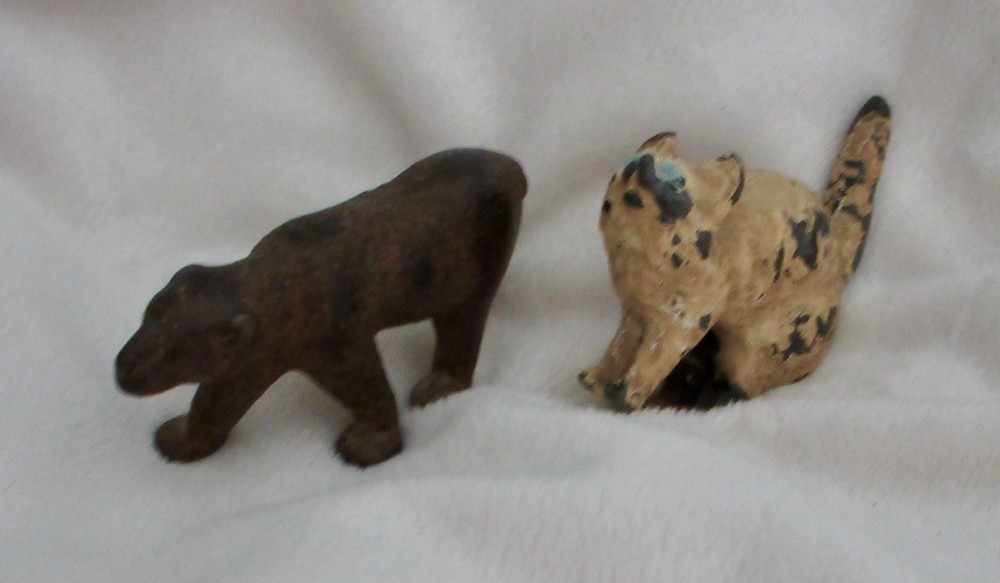 Vintage Small Cast Iron Bear and  Cat