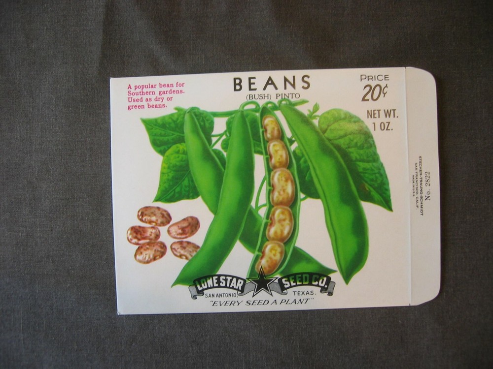 Seed packet Lone Star seed co Beans bush pinto