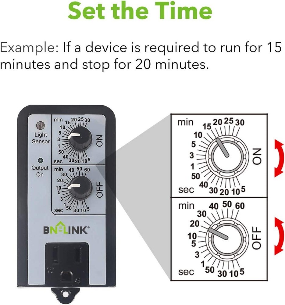 BN-LINK Mechanical Timer Repeatable W/ Light Sensor 24H ON OFF For Hydroponics