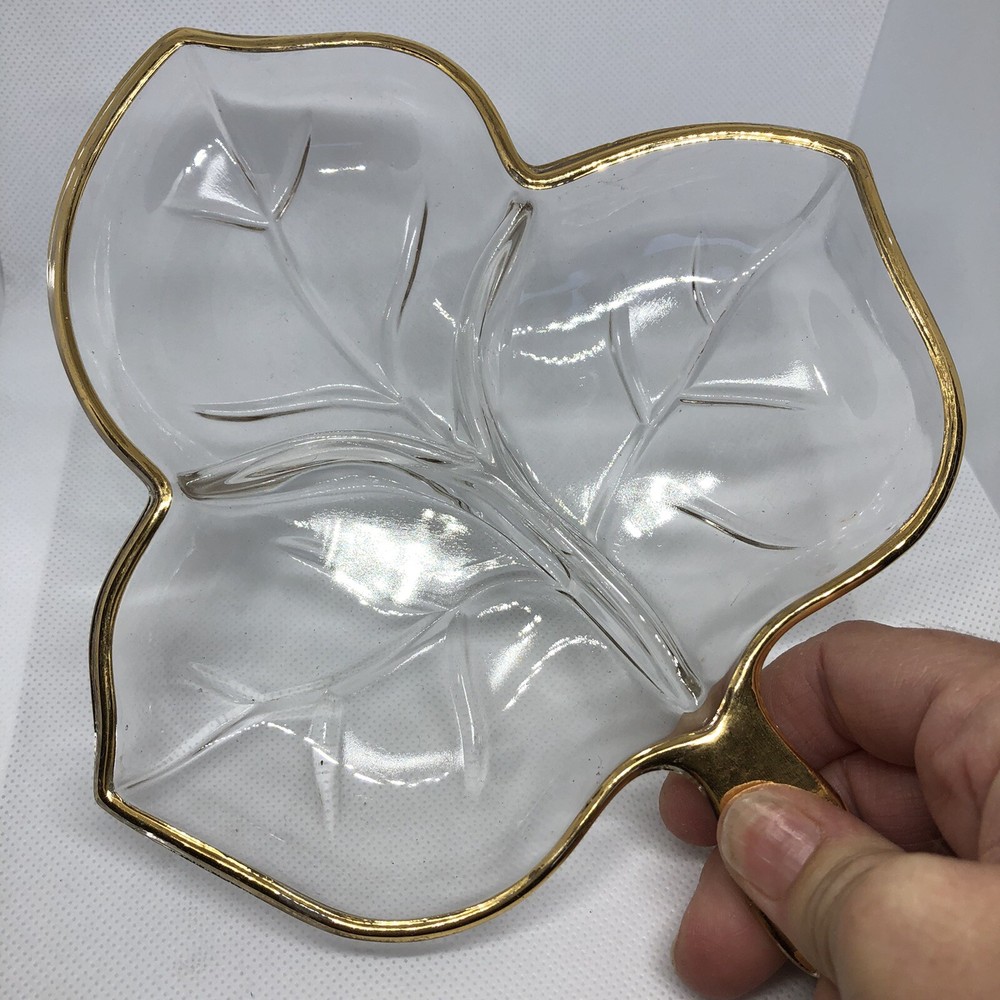 Leaf Divided Gold Trim Nut/Candy Dish
