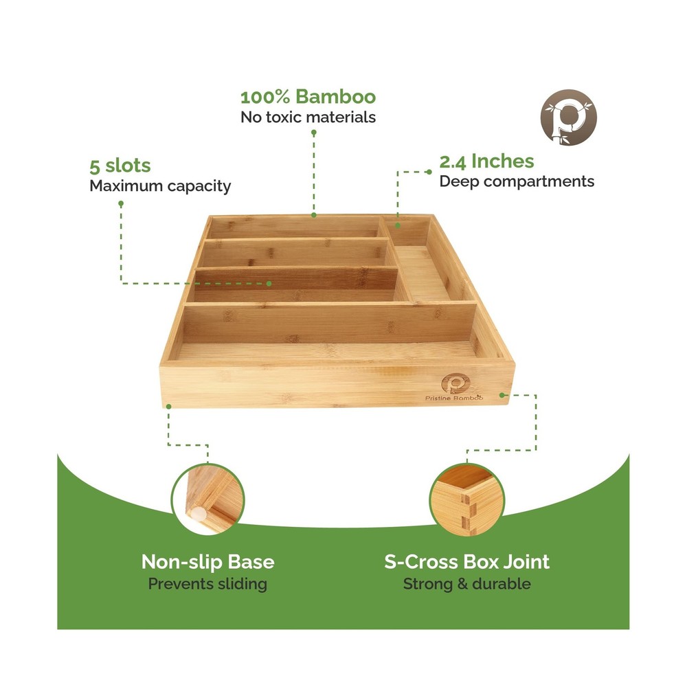 Silverware Organizer - Small Extra-Deep Wooden Kitchen Drawer Organ... Fast Ship