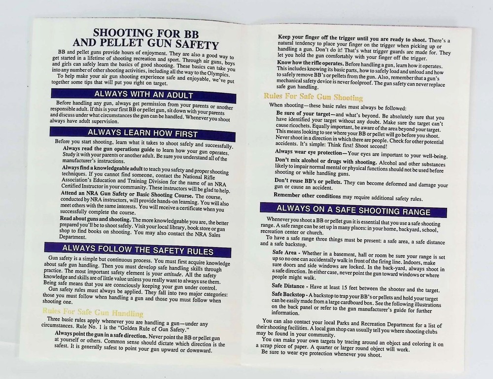 1988 BB & Pllett Gun Safty Guide Shooting For Safety
