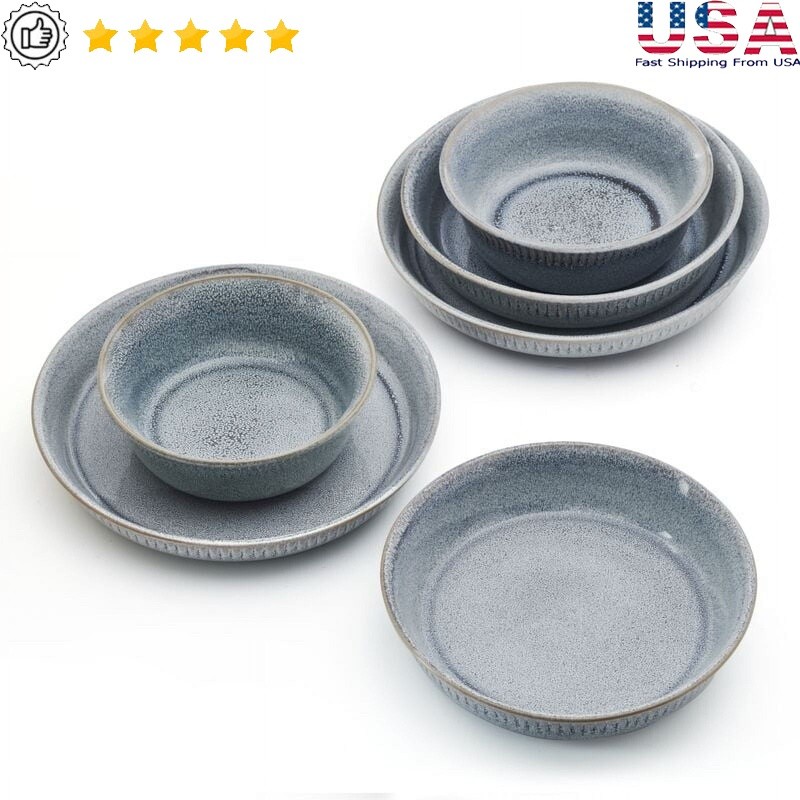 6 Piece Stoneware Dinnerware Bowl Set Dishwasher Safe Durable Modern Design New