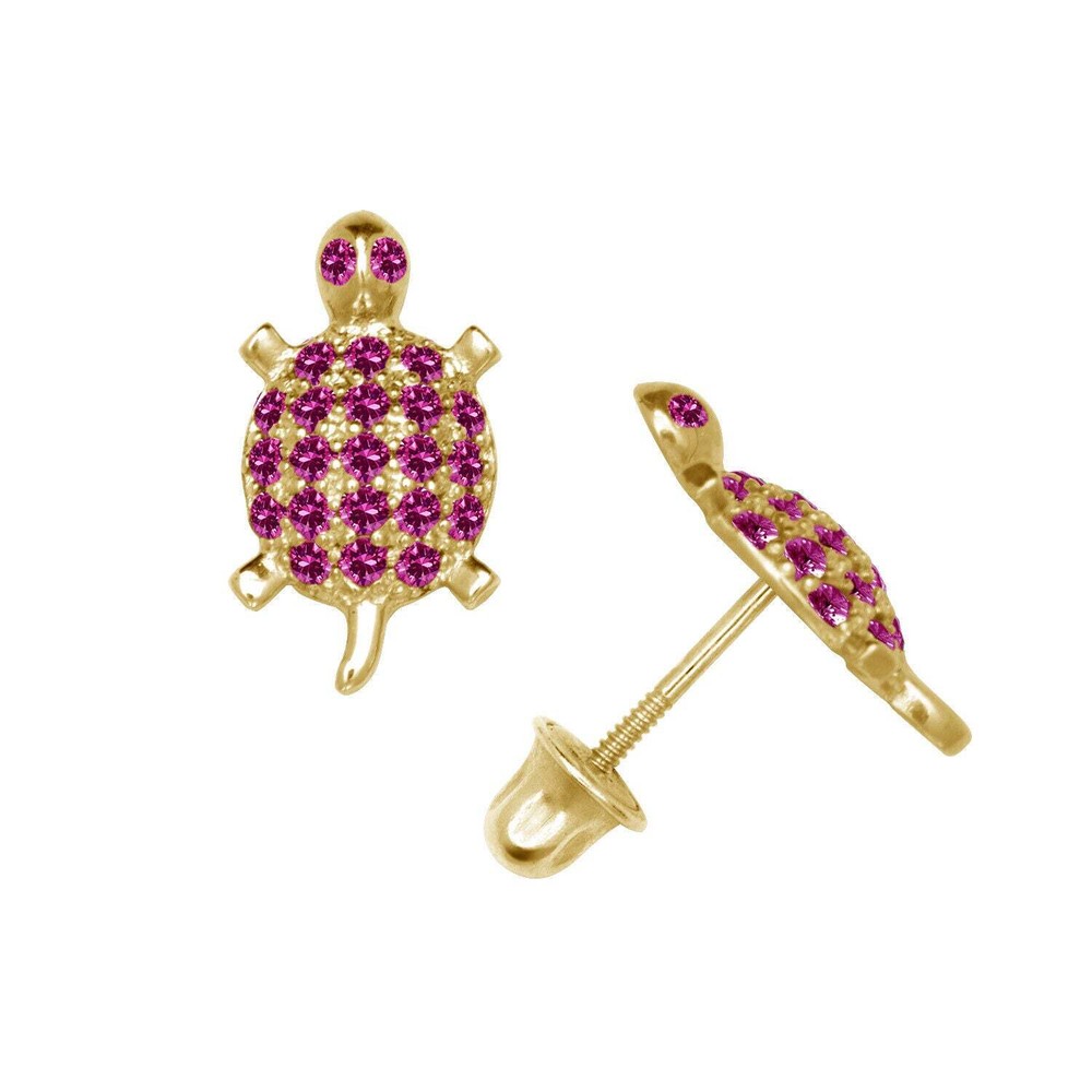14k Yellow or White Gold Turtle CZ Stud Earrings