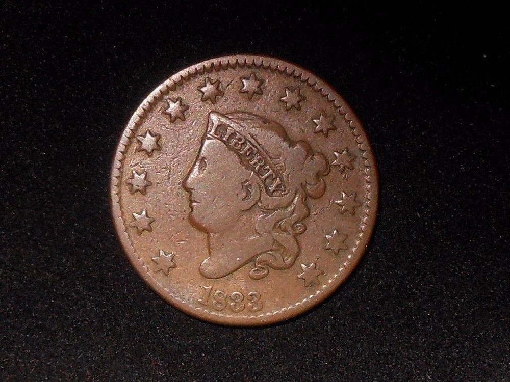 1833 1C BN Coronet Head Cent  (F?)