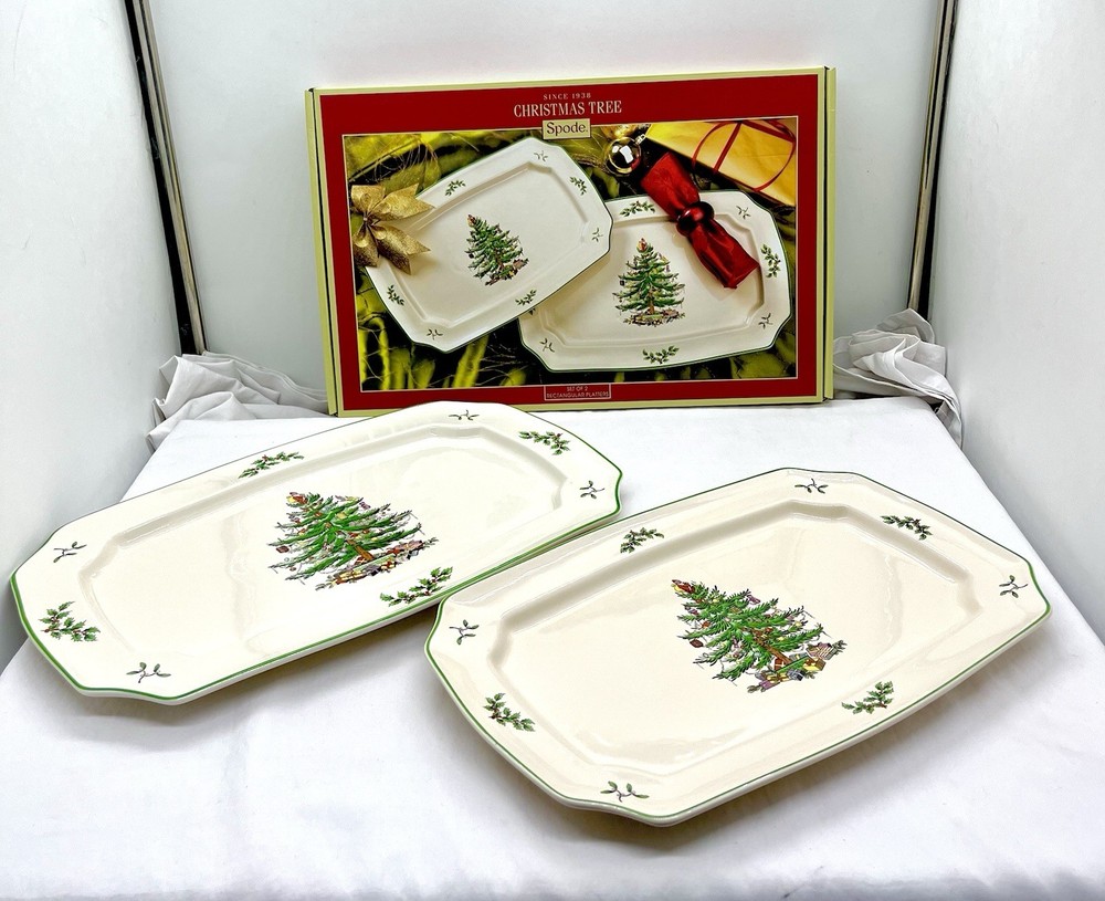 Spode Christmas Tree Rectangular Platter Set of 2 15.25” & 13.5” New In Box