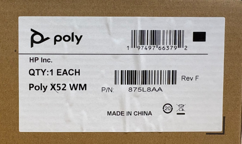 Poly Studio X52 Wall Mount for Video Conferencing System (P/N: 875L8AA)