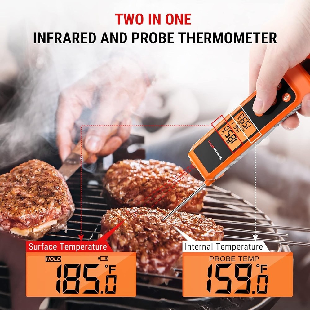 User-Friendly Instant Read Infrared Thermometer with Meat Probe - Compact Design
