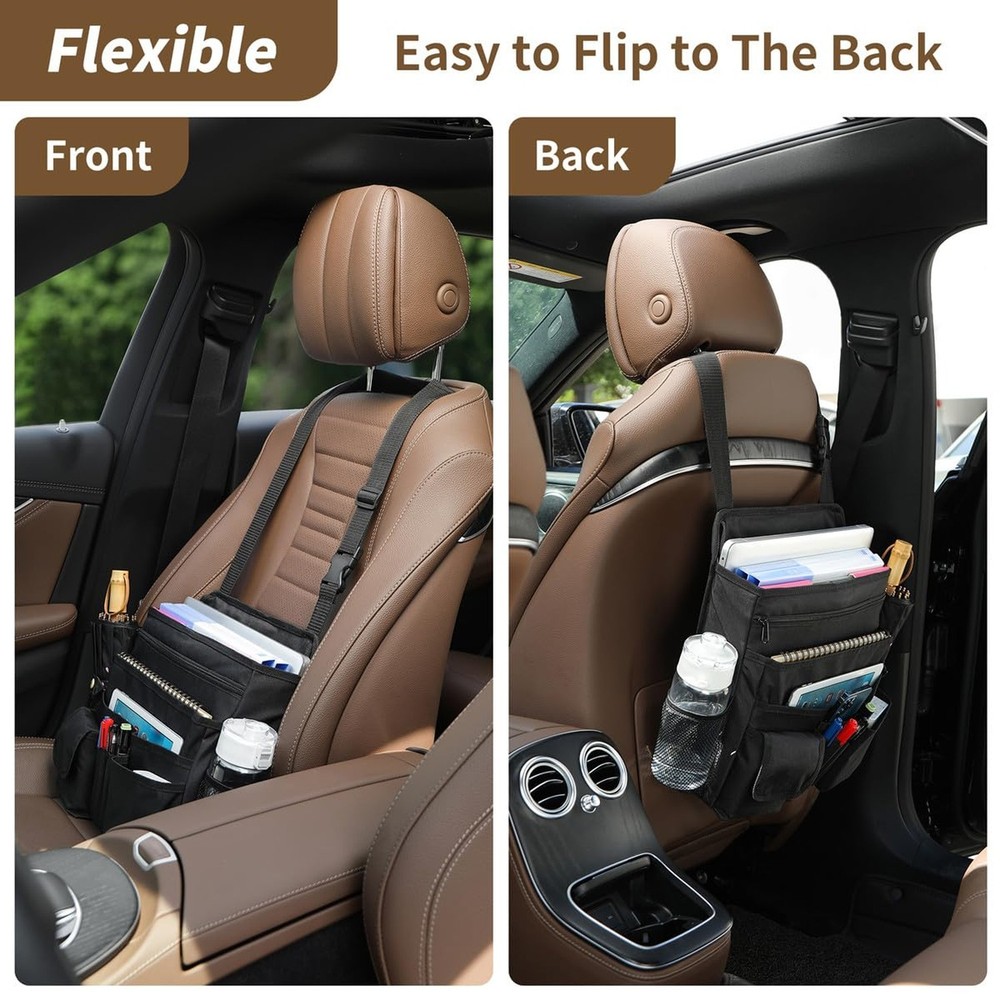 Car Front Seat Organizer for Paperwork File Laptop Mobile Office, Multi Compa...