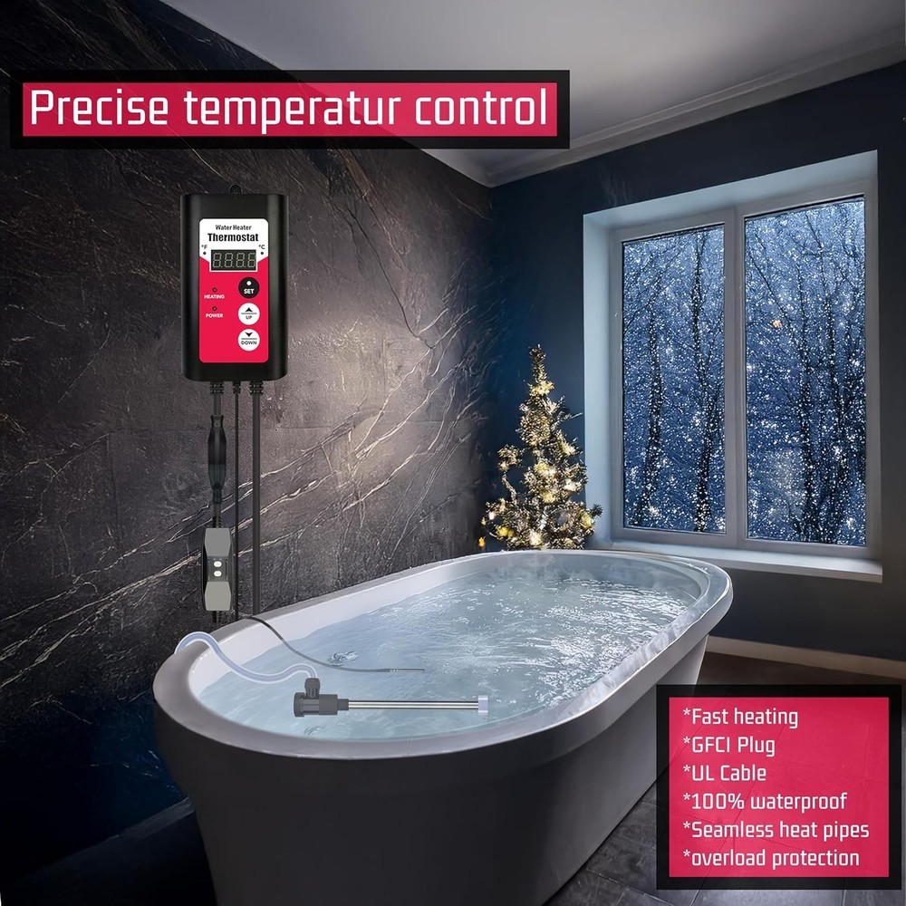 1500W Titanium Submersible Electric Immersion Water Heater with Temp Control & G