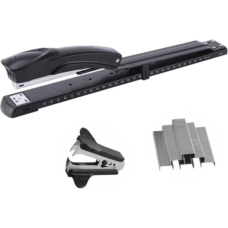Long Arm Stapler Set 210 Sheet Capacity Adjustable Guide Anti Jam 2000 Staples
