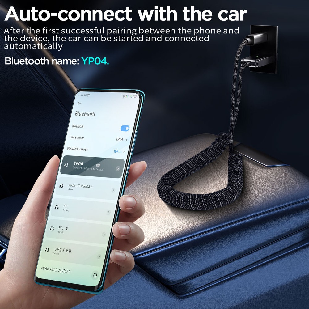 3.5mm Aux to Bluetooth 5.1 Adapter Bluetooth Receiver Microphone for Car