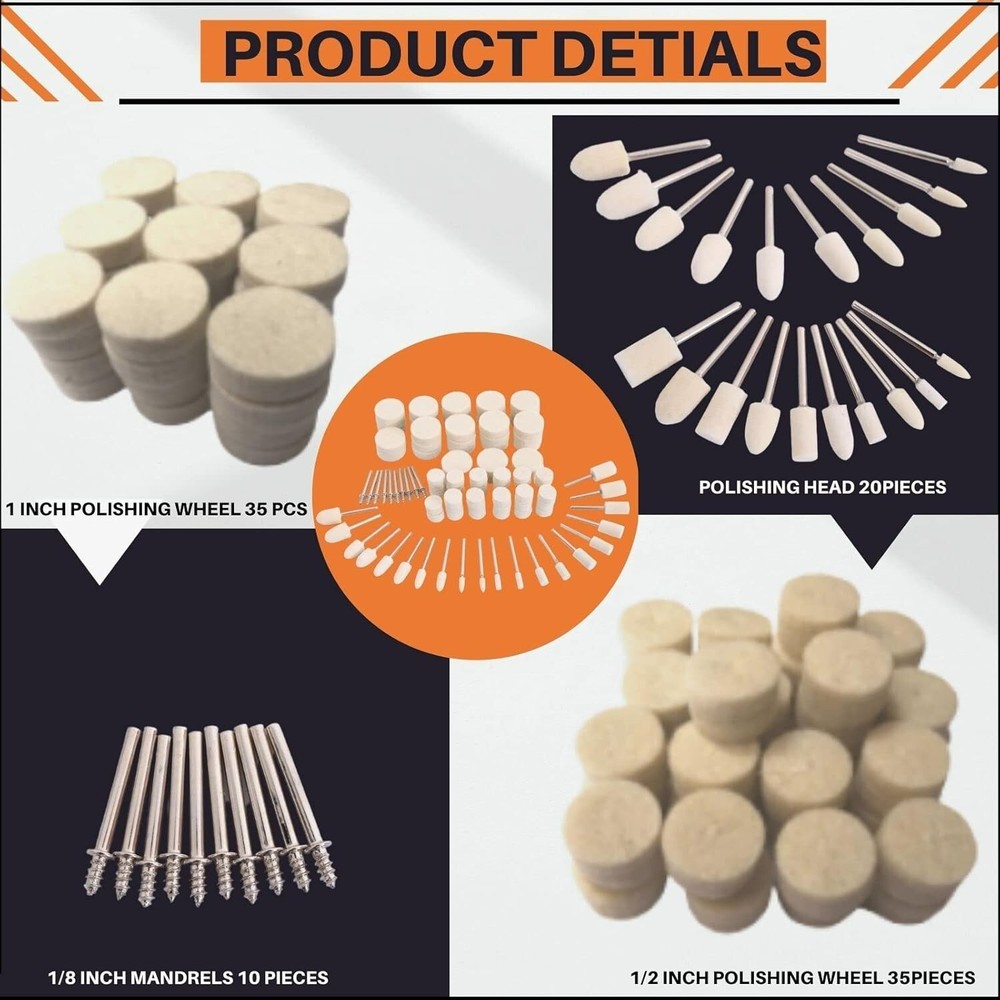 Dremel Tool Polishers - 100PCS Variety Pack with 1/8" Shank for All Projects