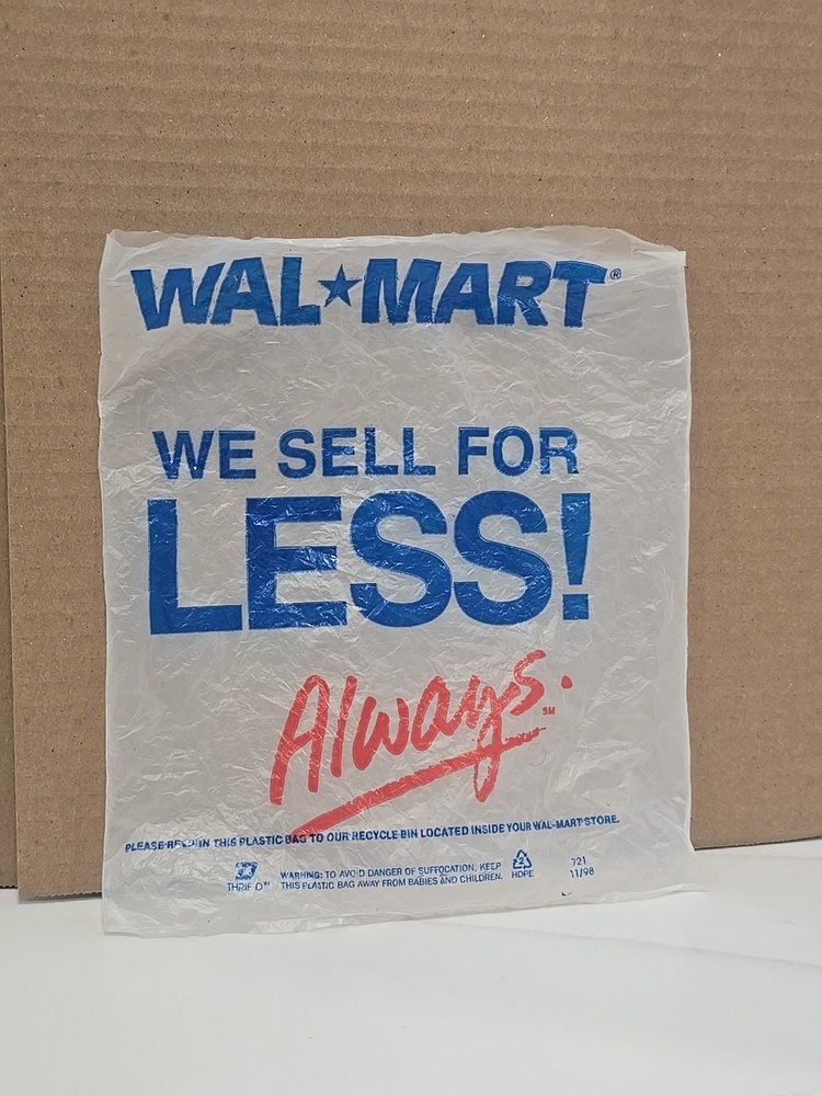 Vintage 1998 Walmart Plastic Shopping Bag  White Clear Electronics