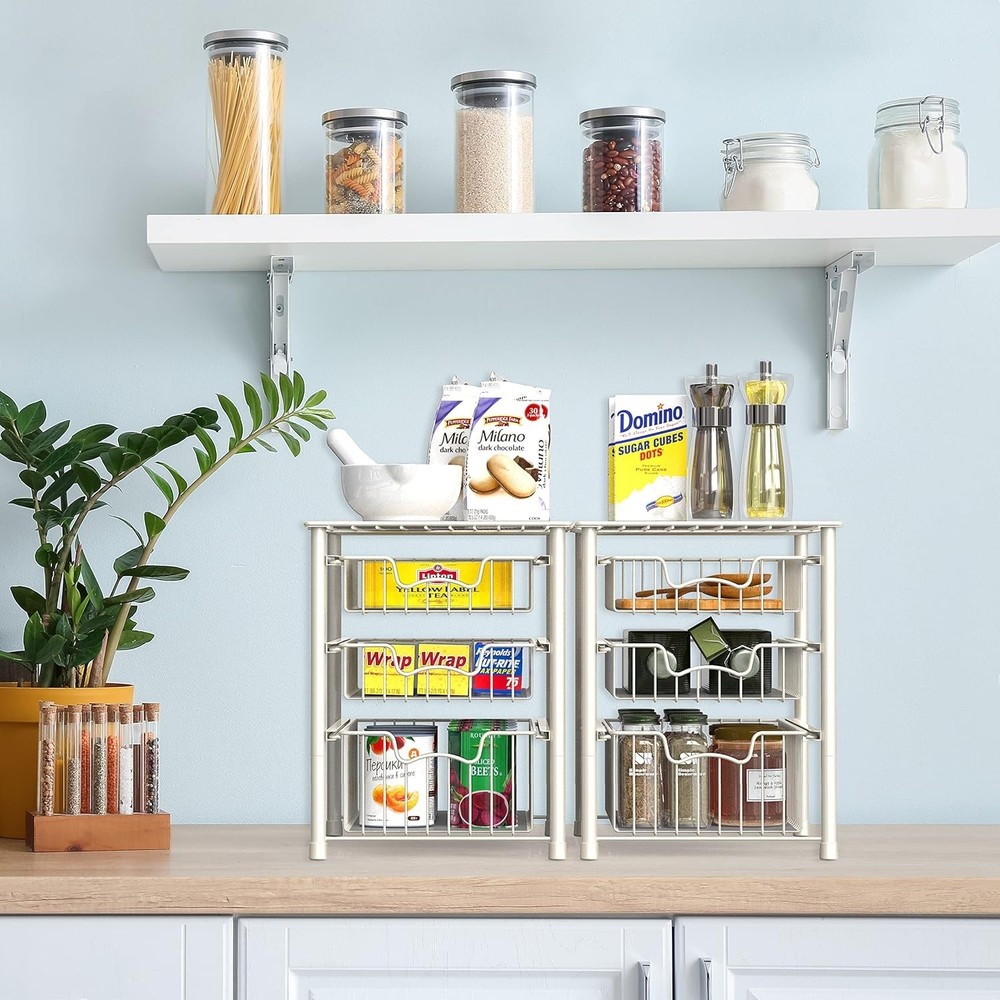 Elegant 3-Tier Stackable Sliding Basket Organizer - Perfect for Kitchen & Bath