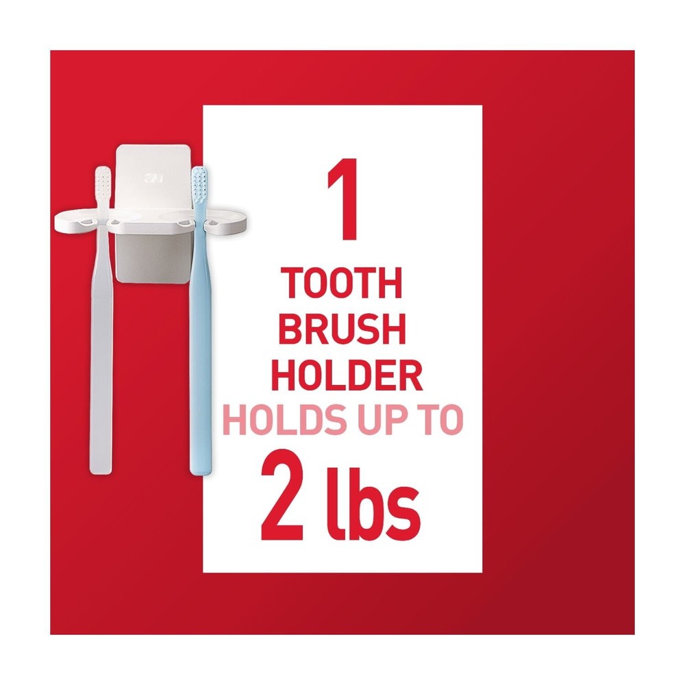 Bath Toothbrush Holder White Plastic 1 Holder 2 Medium Strips Hold 2 lbs