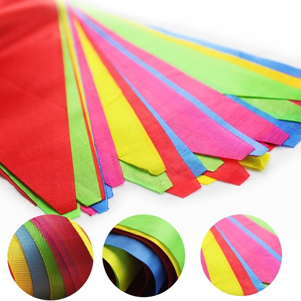 100M Multicolour Bunting Triangle Flags Party Rainbow Outdoor Decor UK