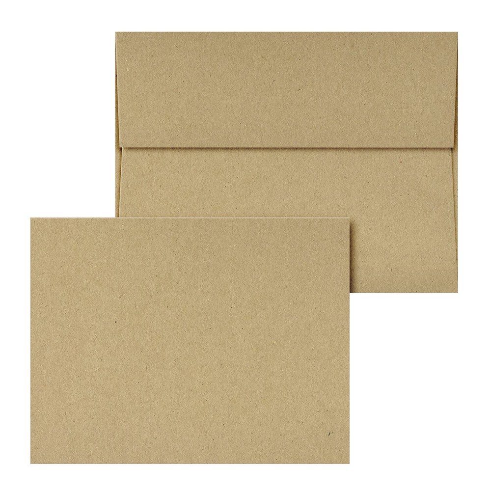 Blank Grocer Brown Kraft Flat Note Cards & Envelopes – 25 Count (Not Foldover)